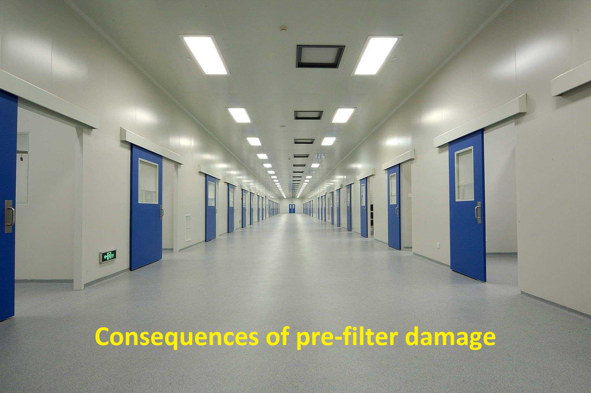 Caso de campo del filtro de aire en la sala de limpieza de daños previos al filtro